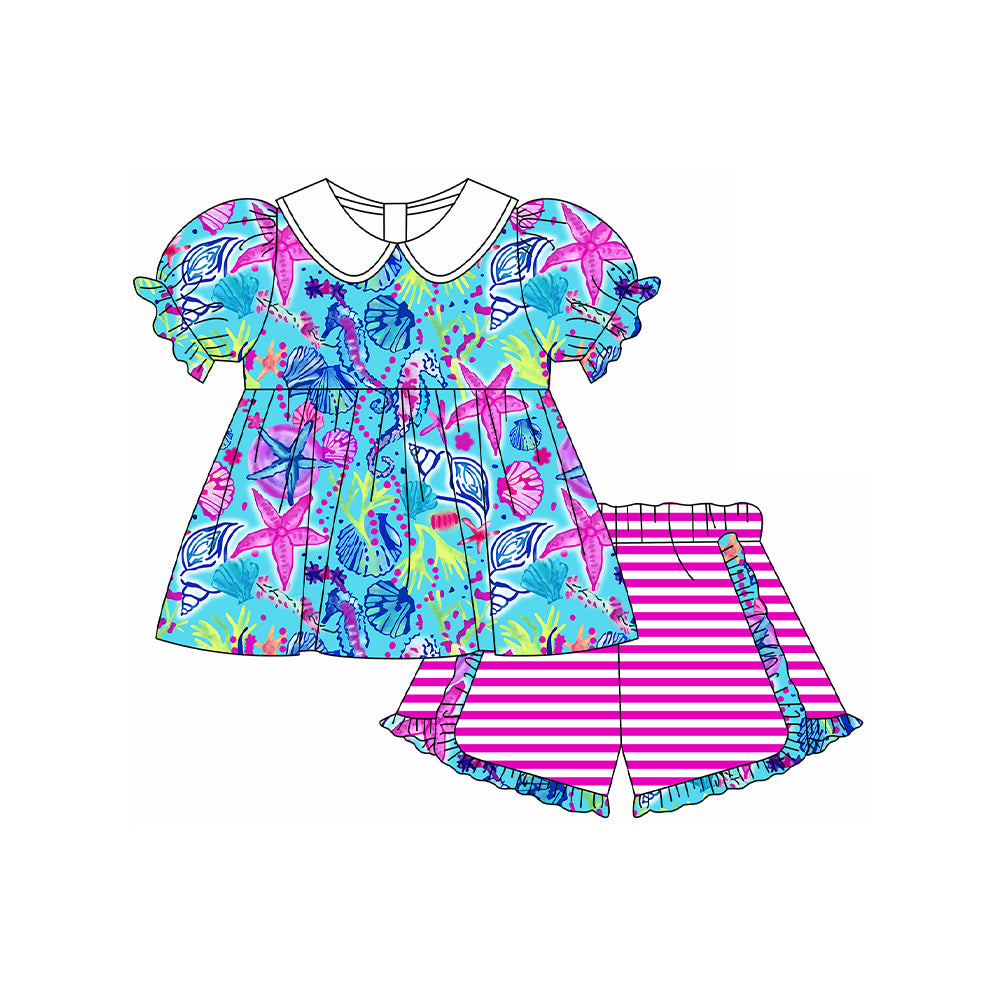 Baby Girls Sea Stars Tunic Top Ruffle Shorts Clothes Sets Preorder