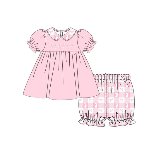 Baby Girls Pink Easter Rabbits Tunic Checkered Shorts Clothes Sets Preorder