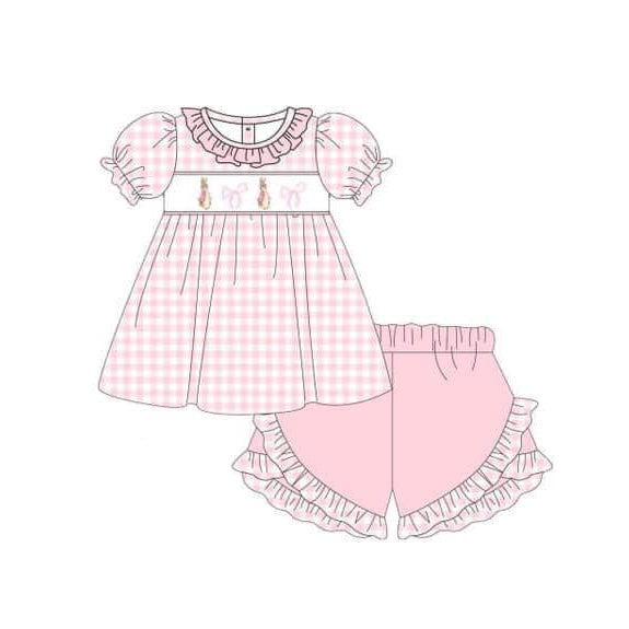 Baby Girls Pink Easter Rabbit Bows Tunic Ruffle Shorts Clothes Sets Preorder