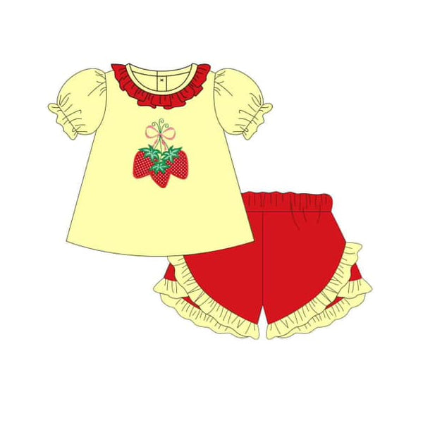 Baby Girls Strawberry Bows Tunic Ruffle Shorts Clothes Sets Preorder