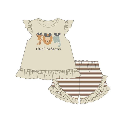 Baby Girls Go To The Zoo Animal Tunic Ruffle Shorts Clothes Sets Preorder