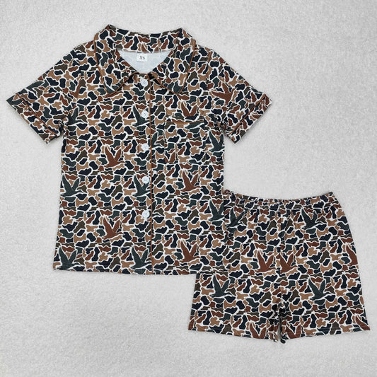 Sibling Adult Women Southern Hunting Ducks Camo Button Pockets Top Shorts Pajamas Set