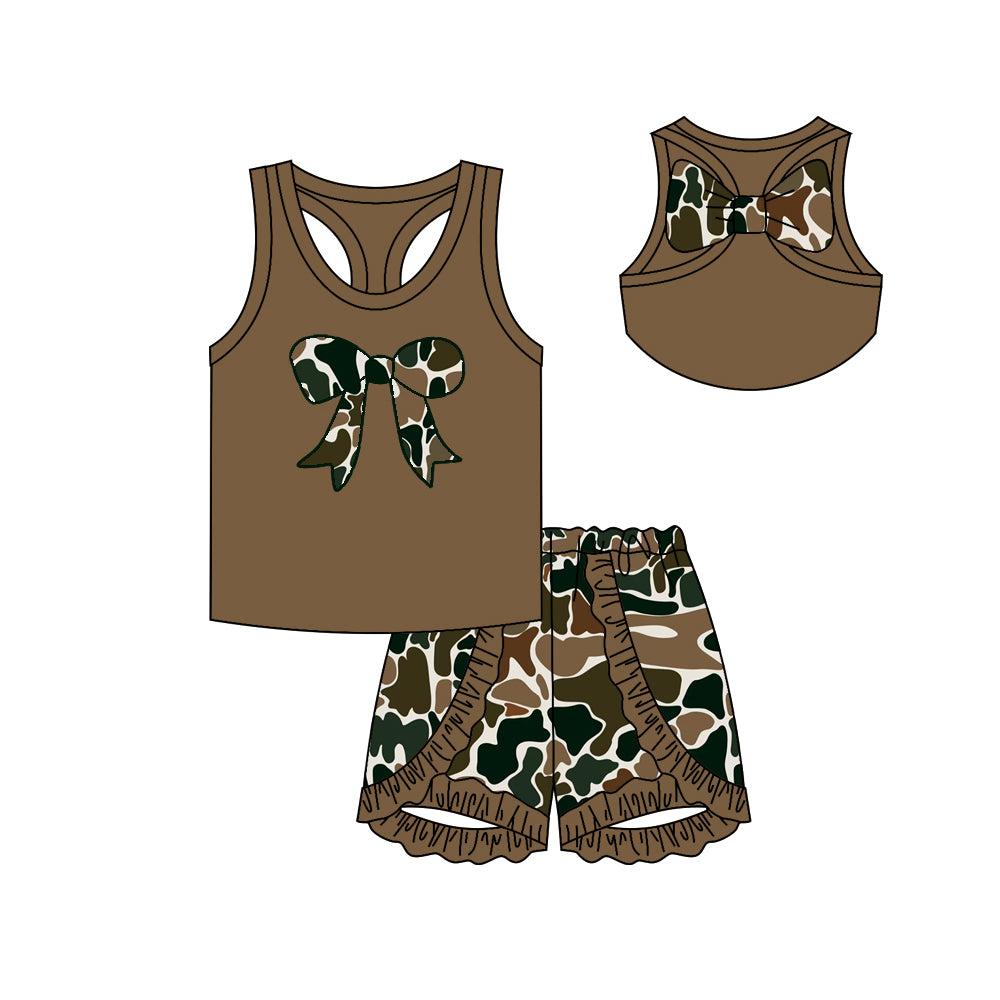 Baby Girls Brown Duck Bows Vest Ruffle Camo Shorts Clothes Sets Preorder