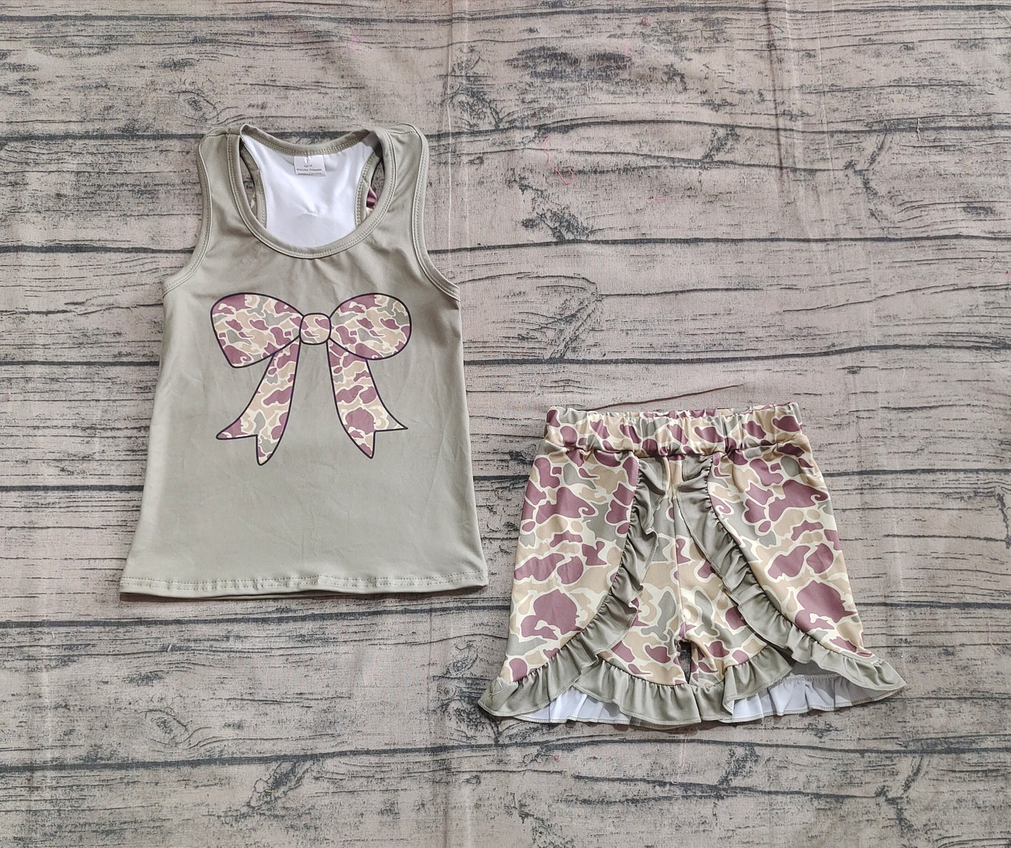 Baby Girls Dark Green Bows Vest Ruffle Shorts Clothes Sets