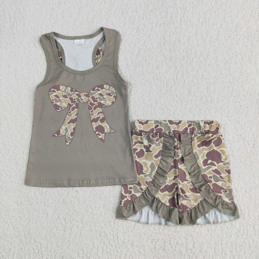 Sibling Baby Girls Sleeveless Colorful Leopard Camo Bow Vest Top Ruffle Shorts Set