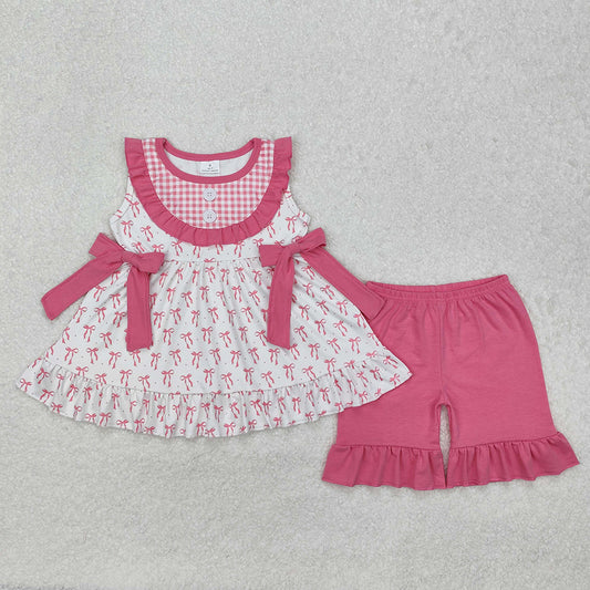 Sibling Baby Girls Pink Bows Bib Outfits Rompers Suits