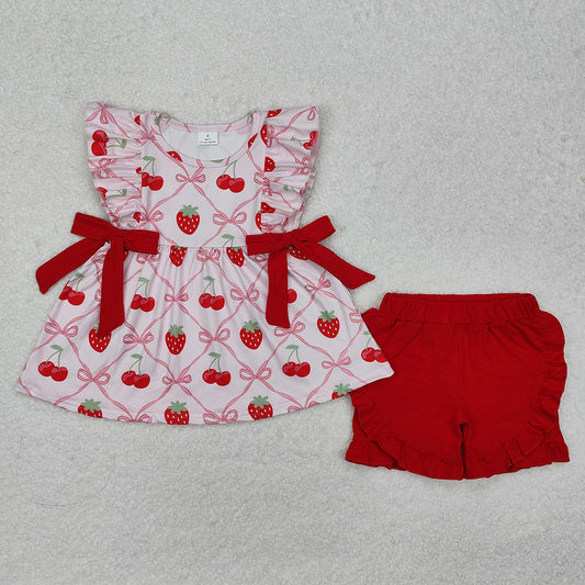 Sibling Baby Girls Strawberry Bows Rompers Clothes Sets