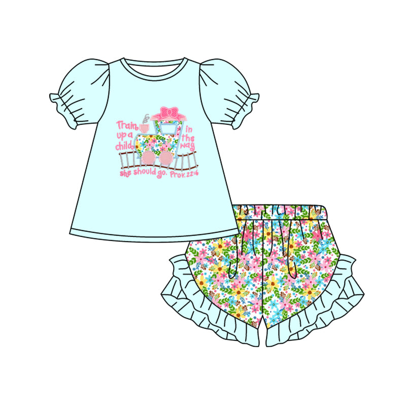 Baby Girls Flowers Trucks Tunic Ruffle Shorts Clothes Sets Preorder