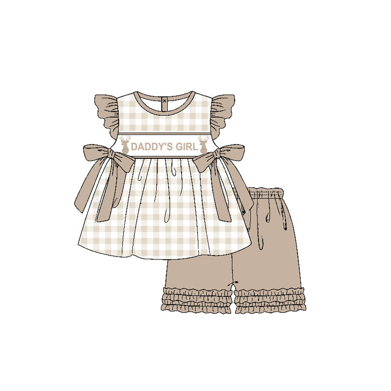 Baby Girls Daddy's Girl Deers Checkered Tunic Ruffle Shorts Clothes Sets Preorder