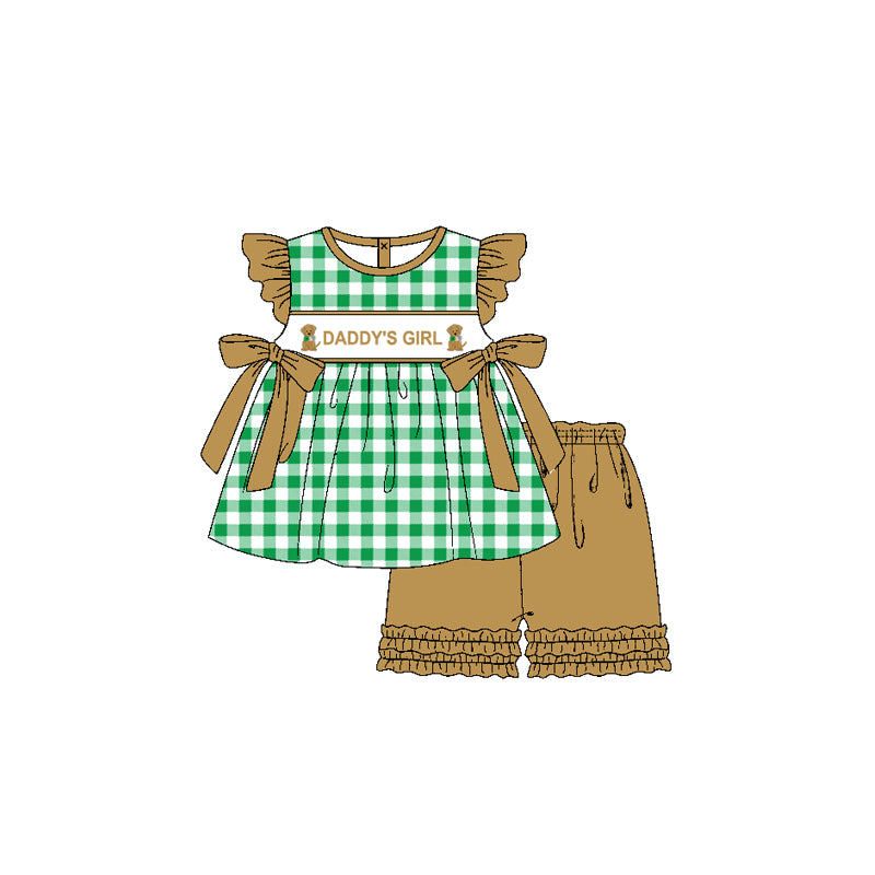 Baby Girls Daddy's Girl Dogs Checkered Tunic Ruffle Shorts Clothes Sets Preorder