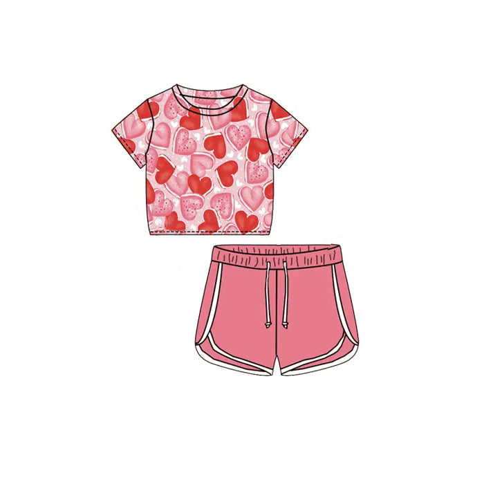 Baby Girls Pink Hearts Shirt Top Sports Shorts Clothes Sets Preorder