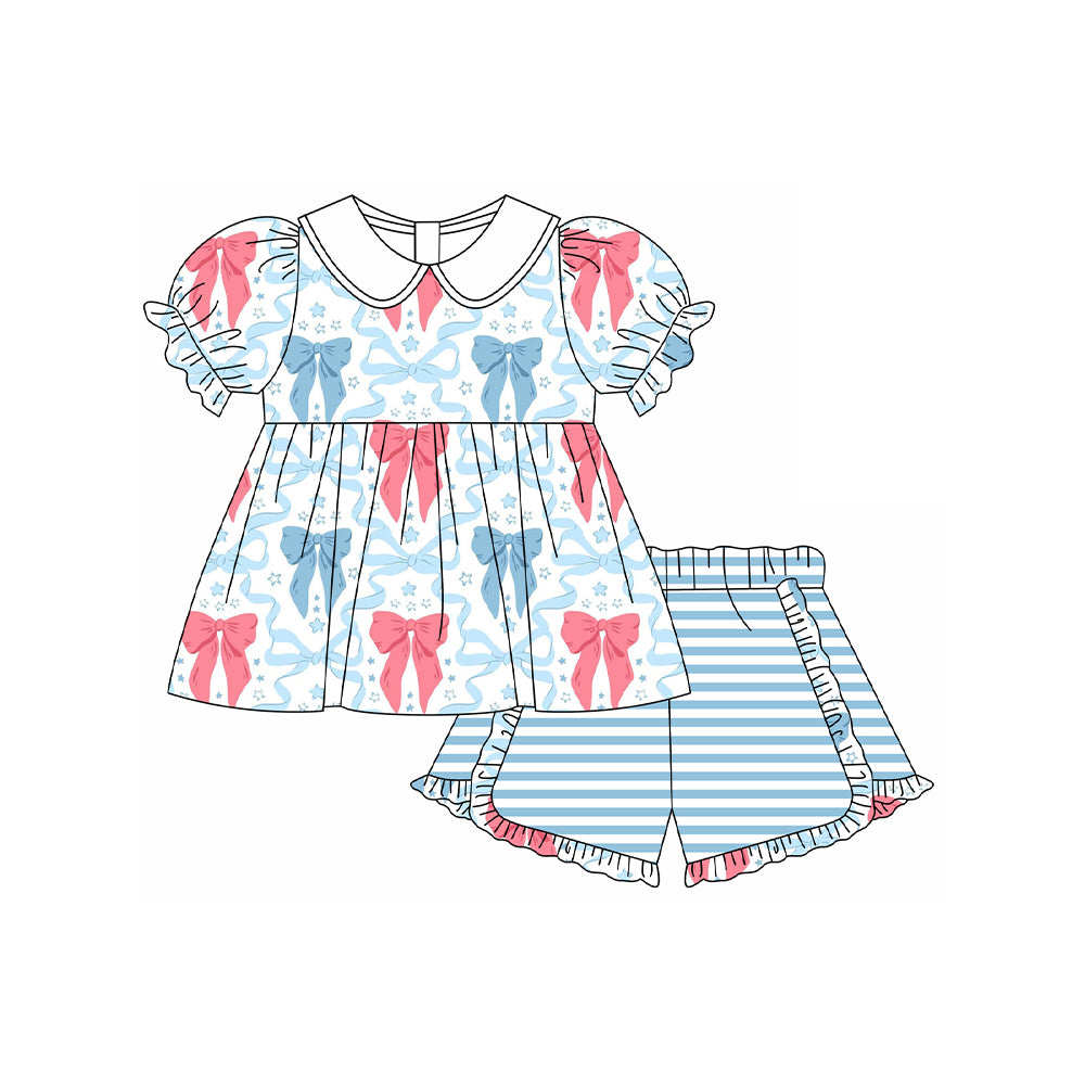 Baby Girls 4th Of July Bows Top Ruffle Shorts Clothes Sets Preorder