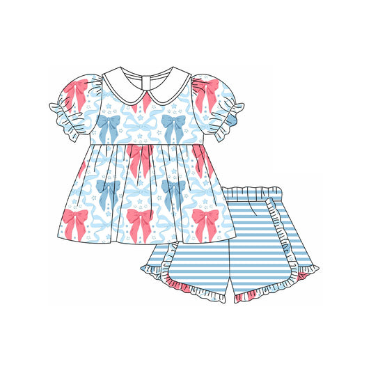 Baby Girls 4th Of July Bows Top Ruffle Shorts Clothes Sets Preorder