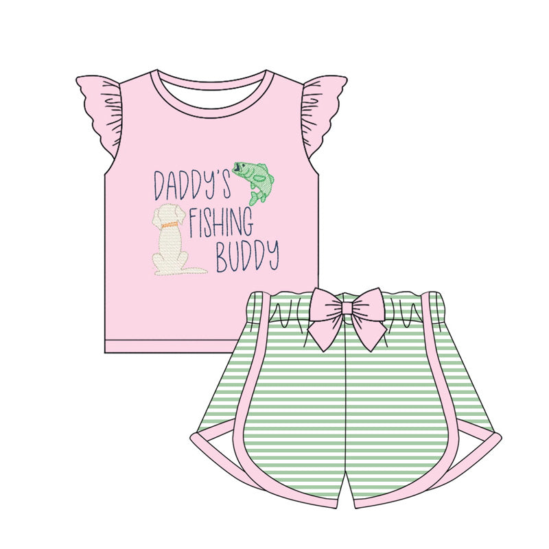 Baby Girls Daddy's Fishing Buddy Tops Shorts Clothes Sets Preorder