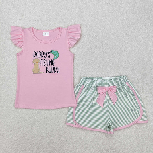Baby Girls Daddy's Fishing Buddy Tops Shorts Clothes Sets