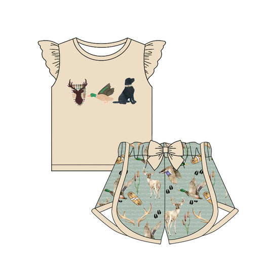 Baby Girls Hunting Deer Duck Dog Tops Shorts Clothes Sets Preorder