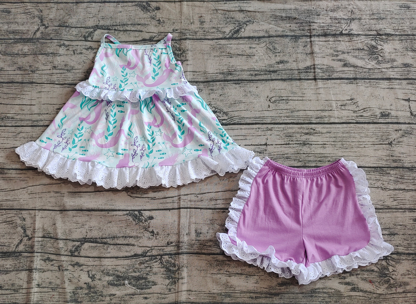 Baby Girls Mermaid Lace Ruffle Tunic Shorts Clothes Sets
