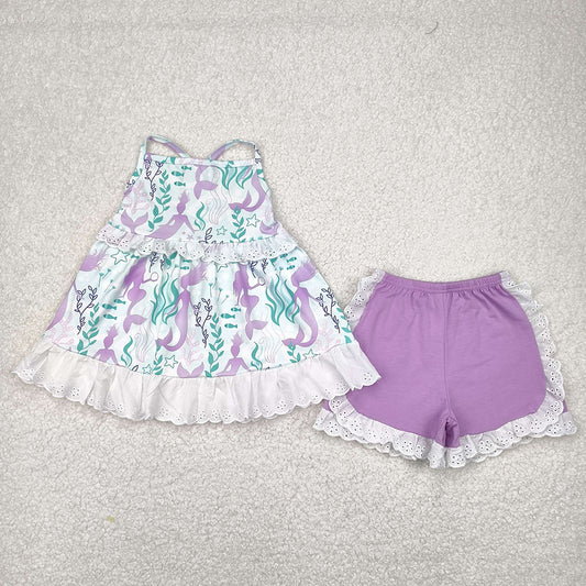 Baby Girls Mermaid Lace Ruffle Tunic Shorts Clothes Sets