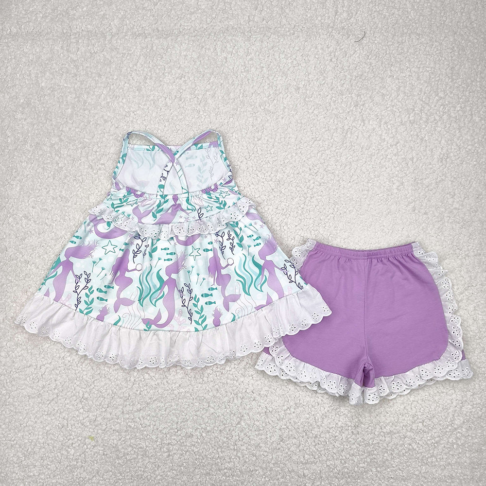 Baby Girls Mermaid Lace Ruffle Tunic Shorts Clothes Sets