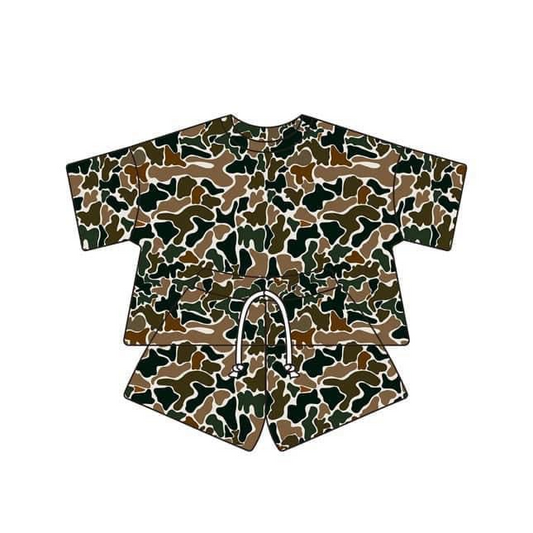 Adult Women Brown Camouflage Tops Shorts Pajamas Preorder