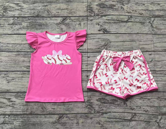 Baby Girls Pink Baseball Bows Shirts Bows Shorts Clothes Sets
