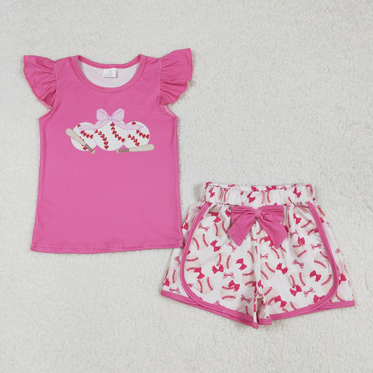 Baby Girls Pink Baseball Bows Shirts Bows Shorts Clothes Sets