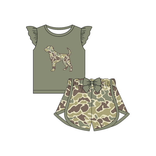 Baby Girls Dog Hunting Shirt Bow Shorts Clothes Sets Preorder