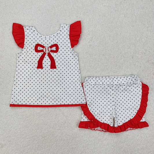 Baby Girls Baseball Bow Tunic Ruffle Shorts Clothes Sets