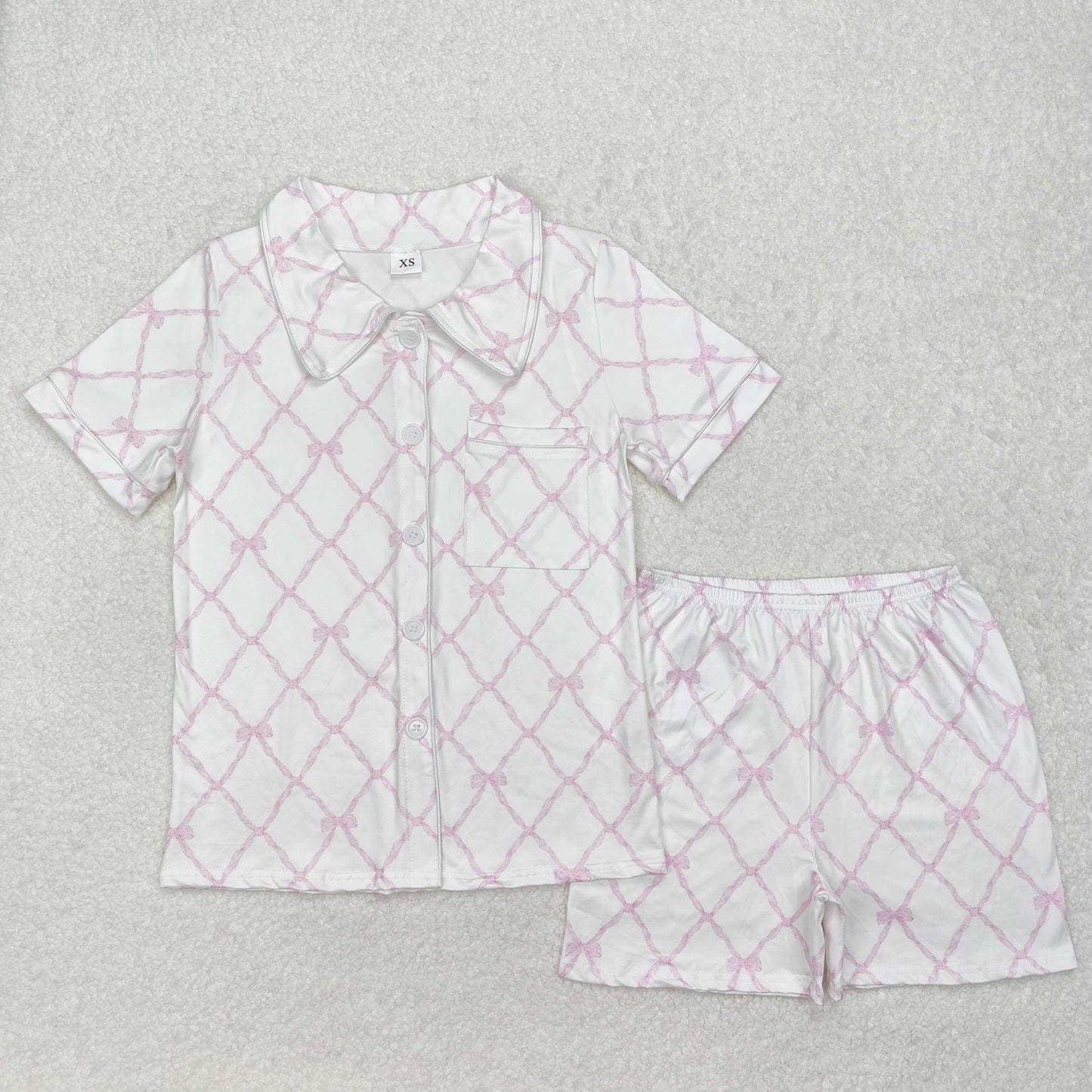 Sibling Adult Women Bows Flowers Pocket Buttons Tops Shorts Pajamas