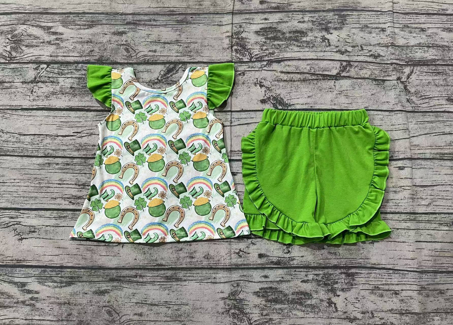 Baby Girls St Patrick Day Qautrefoil Bow Tunic Shorts Clothes Sets