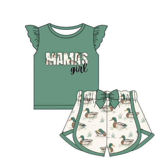 Baby Girls Mama's Girl Tee Shirt Duck Bow Shorts Clothes Sets Preorder