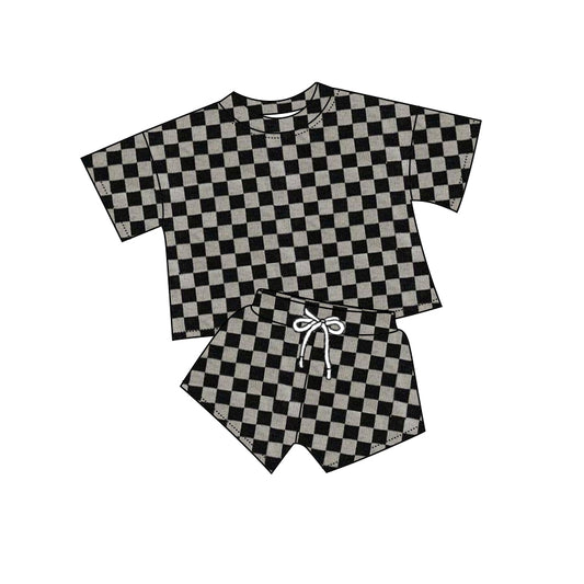 Baby Boys Black Grey Checkered Shirt Shorts Outfits Clothes Sets Preorder