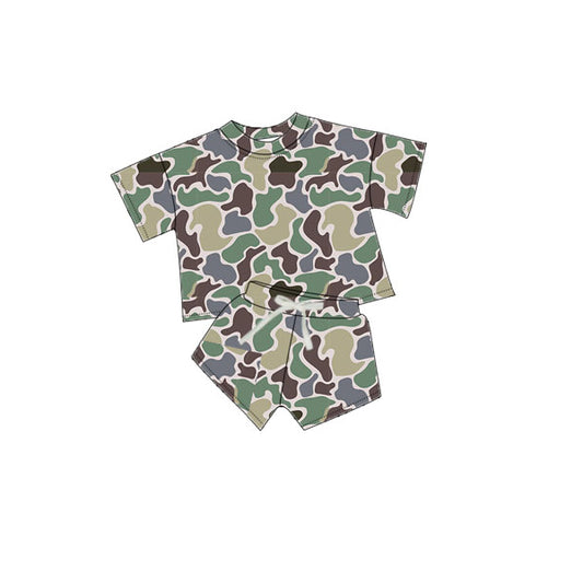 Preorder moq 5 Baby Boys Green Grey Camouflage Shirt Shorts Outfits Clothes Sets