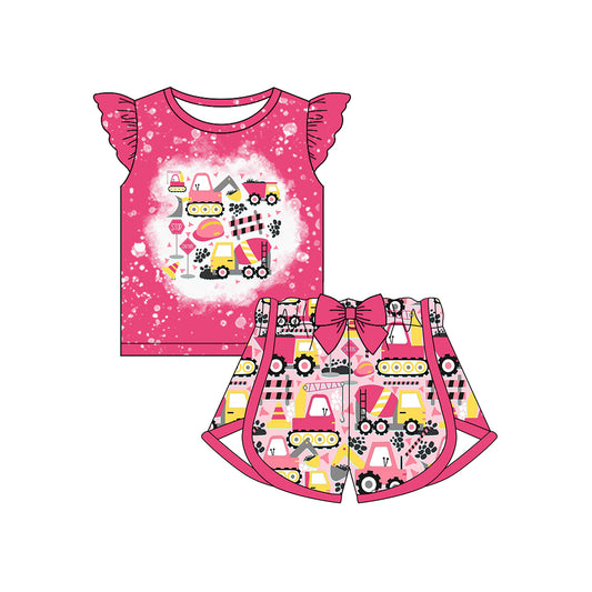 Baby Girls Construiction Pink Shirt Bow Shorts Clothes Sets Preorder
