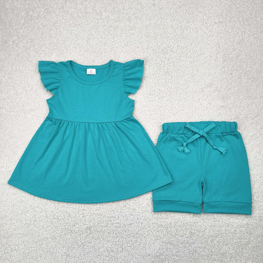 Baby Girls Blue Cotton Tunic Top Shorts Clothes Sets