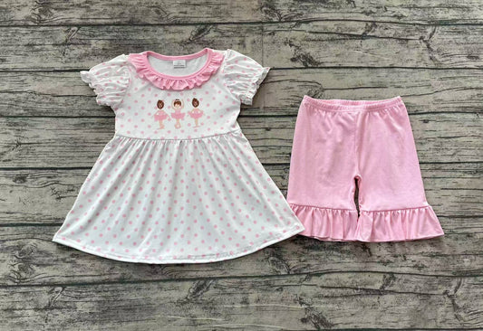 Baby Girls Pink Dots Dance Tunic Ruffle Shorts Clothes Sets