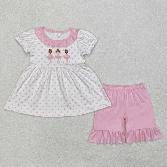 Baby Girls Pink Dots Dance Tunic Ruffle Shorts Clothes Sets