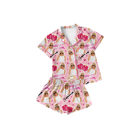 Baby Girls Singer Version Pink Buttons Shirt Shorts Pajamas Clothes Sets Preorder