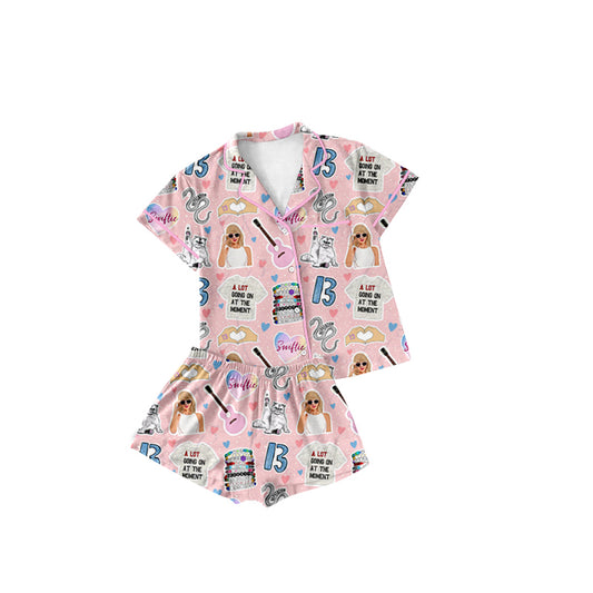Baby Girls Singer Snake Pink Buttons Shirt Shorts Pajamas Clothes Sets Preorder
