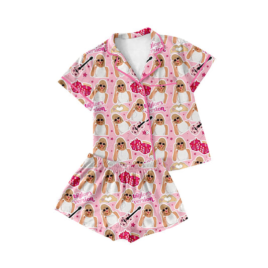 Adult Women Singer Version Pink Buttons Tops Shorts Pajamas Preorder
