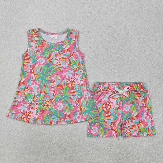 Baby Girls Green Seaweed Flowers Tunic Shorts Clothes Sets