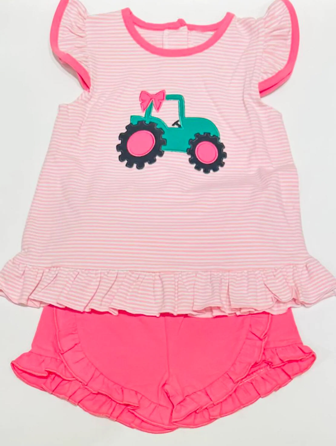 Baby Girls Pink Truck Bow Tunic Shorts Clothes Sets Preorder