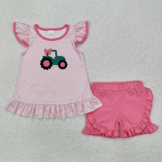 USA Shop Baby Girls Embroidery Trucks Tunic Ruffle Short Farm Clothes Set