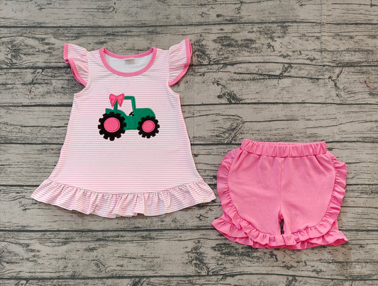 Baby Girls Pink Truck Bow Tunic Shorts Clothes Sets Preorder