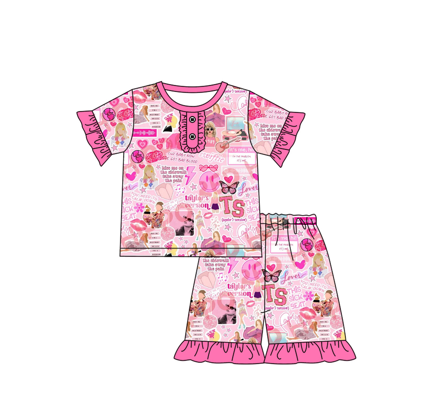 Baby Girls Pink Singer TS Shirts Shorts Pajamas Clothes Sets Preorder