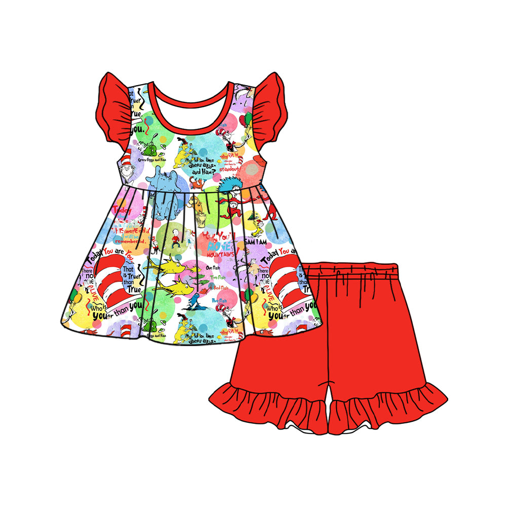 Baby Girls Dr Reading Colorful Tunic Ruffle Shorts Clothes Sets Preorder