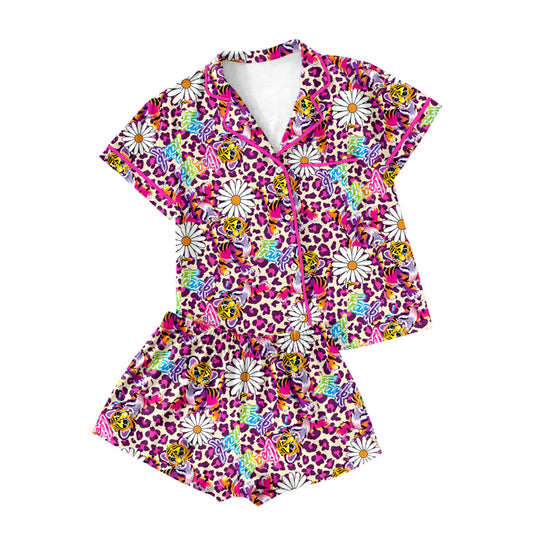 Adult Women Leopard Tiger Buttons Tops Shorts Pajamas Preorder