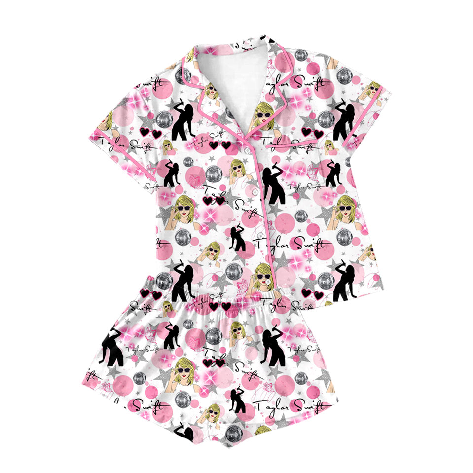 Adult Women Pink Singer Stars Buttons Tops Shorts Pajamas Preorder