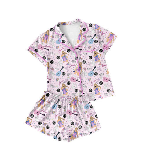 Adult Women Pink Singer Lover Buttons Tops Shorts Pajamas Preorder