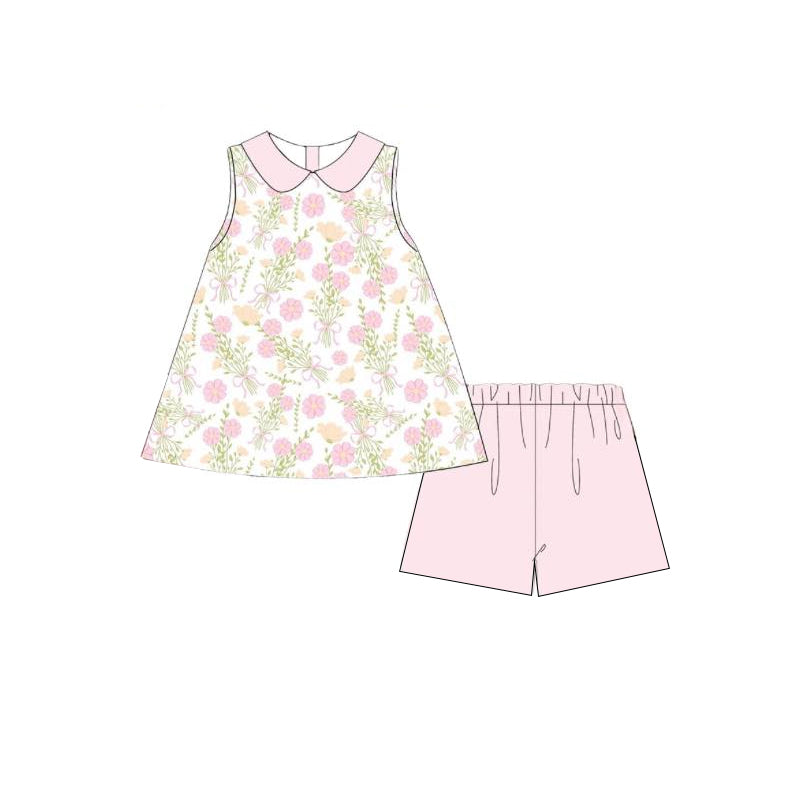 Baby Girls Pink Flowers Tunic Shorts Clothes Sets Preorder